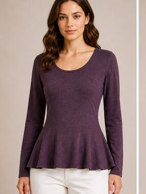 Autumn Cashmere Women's Size XS Plum Ruffle Hem Crew Neck Cashmere Sweater GUC